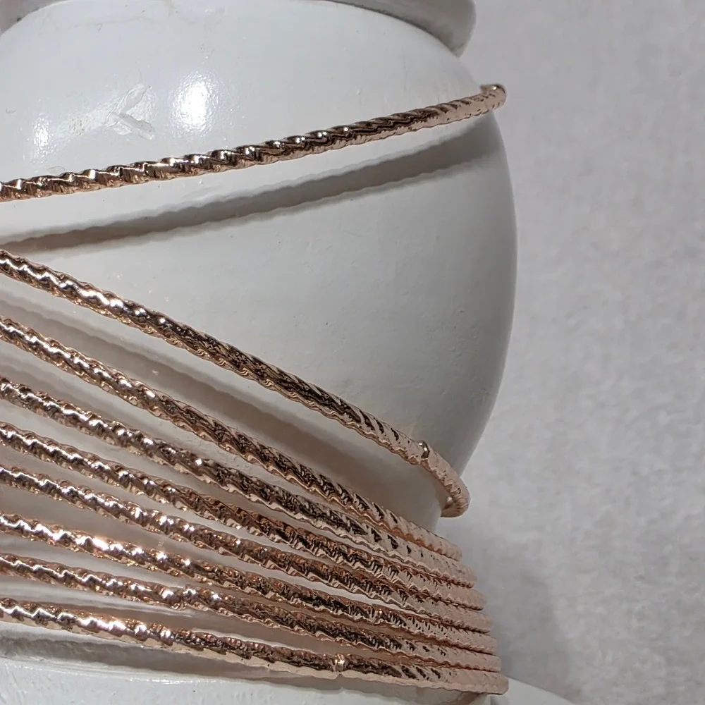 Rose Gold Tone Multi Strand Cuff Bangle Bracelet Pink Stone Rhinestone‎ Accent